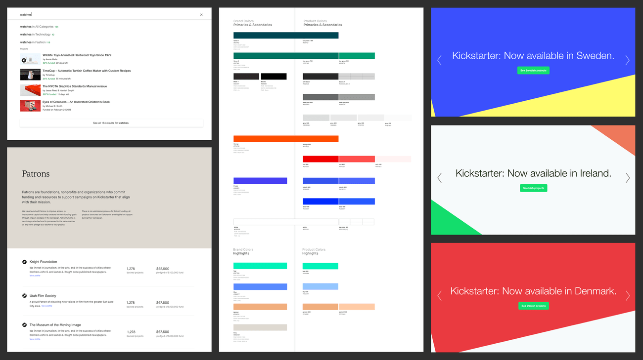 Overview of Kickstarter design work screenshot